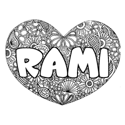 Coloraci&oacute;n del nombre RAMI - decorado mandala de coraz&oacute;n