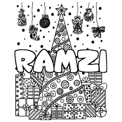 Coloraci&oacute;n del nombre RAMZI - decorado &aacute;rbol de Navidad y regalos