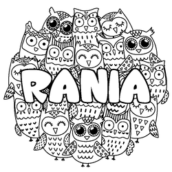Coloraci&oacute;n del nombre RANIA - decorado b&uacute;hos