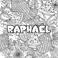 Coloraci&oacute;n del nombre RAPHA&Euml;L - decorado mandala de frutas