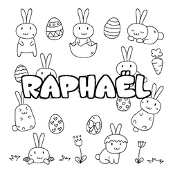 Coloraci&oacute;n del nombre RAPHA&Euml;L - decorado Pascua
