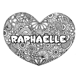 Coloraci&oacute;n del nombre RAPHA&Euml;LLE - decorado mandala de coraz&oacute;n