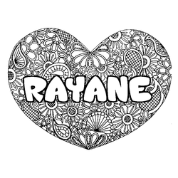 Coloraci&oacute;n del nombre RAYANE - decorado mandala de coraz&oacute;n