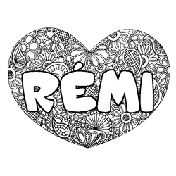 Coloraci&oacute;n del nombre R&Eacute;MI - decorado mandala de coraz&oacute;n
