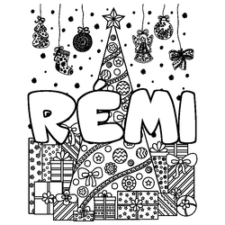 Coloraci&oacute;n del nombre R&Eacute;MI - decorado &aacute;rbol de Navidad y regalos