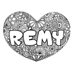 Coloraci&oacute;n del nombre R&Eacute;MY - decorado mandala de coraz&oacute;n