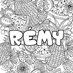 Coloraci&oacute;n del nombre R&Eacute;MY - decorado mandala de frutas