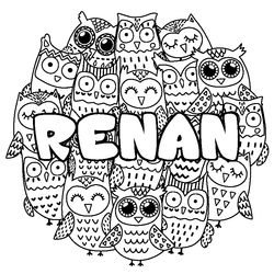 Coloraci&oacute;n del nombre RENAN - decorado b&uacute;hos