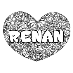Coloraci&oacute;n del nombre RENAN - decorado mandala de coraz&oacute;n