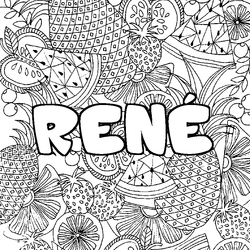 Coloraci&oacute;n del nombre REN&Eacute; - decorado mandala de frutas
