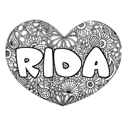Coloraci&oacute;n del nombre RIDA - decorado mandala de coraz&oacute;n