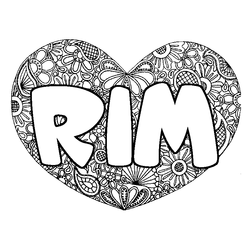Coloraci&oacute;n del nombre RIM - decorado mandala de coraz&oacute;n