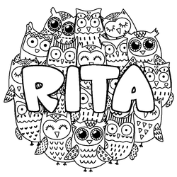 Coloraci&oacute;n del nombre RITA - decorado b&uacute;hos