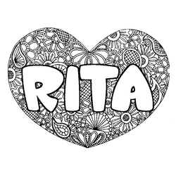 Coloraci&oacute;n del nombre RITA - decorado mandala de coraz&oacute;n