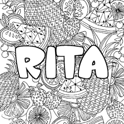 Coloraci&oacute;n del nombre RITA - decorado mandala de frutas