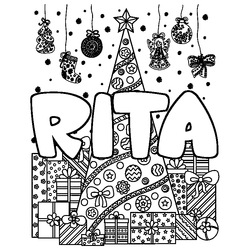 Coloraci&oacute;n del nombre RITA - decorado &aacute;rbol de Navidad y regalos