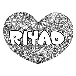 Coloraci&oacute;n del nombre RIYAD - decorado mandala de coraz&oacute;n