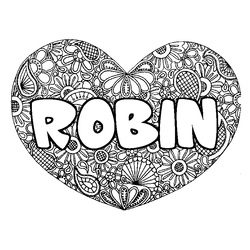 Coloraci&oacute;n del nombre ROBIN - decorado mandala de coraz&oacute;n
