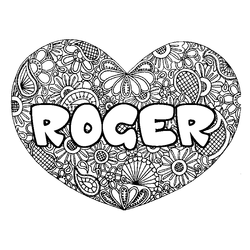 Coloraci&oacute;n del nombre ROGER - decorado mandala de coraz&oacute;n