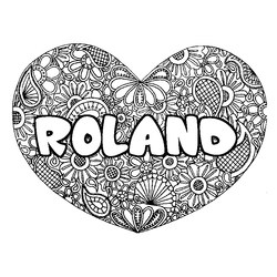 Coloraci&oacute;n del nombre ROLAND - decorado mandala de coraz&oacute;n