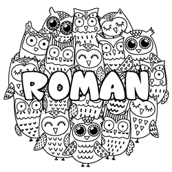 Coloraci&oacute;n del nombre ROMAN - decorado b&uacute;hos