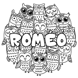 Coloraci&oacute;n del nombre ROM&Eacute;O - decorado b&uacute;hos