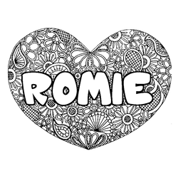 Coloraci&oacute;n del nombre ROMIE - decorado mandala de coraz&oacute;n