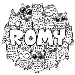 Coloraci&oacute;n del nombre ROMY - decorado b&uacute;hos