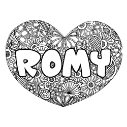 Coloraci&oacute;n del nombre ROMY - decorado mandala de coraz&oacute;n