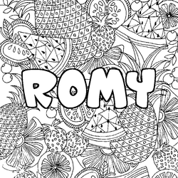 Coloraci&oacute;n del nombre ROMY - decorado mandala de frutas