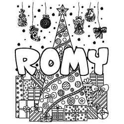 Coloraci&oacute;n del nombre ROMY - decorado &aacute;rbol de Navidad y regalos