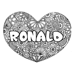Coloraci&oacute;n del nombre RONALD - decorado mandala de coraz&oacute;n