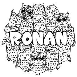 Coloraci&oacute;n del nombre RONAN - decorado b&uacute;hos