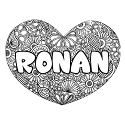 Coloraci&oacute;n del nombre RONAN - decorado mandala de coraz&oacute;n