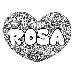 Coloraci&oacute;n del nombre ROSA - decorado mandala de coraz&oacute;n