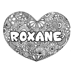 Coloraci&oacute;n del nombre ROXANE - decorado mandala de coraz&oacute;n