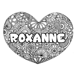 Coloraci&oacute;n del nombre ROXANNE - decorado mandala de coraz&oacute;n