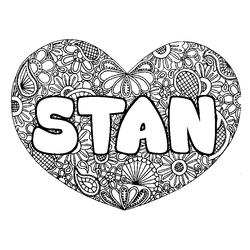 Coloraci&oacute;n del nombre STAN - decorado mandala de coraz&oacute;n