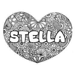 Coloraci&oacute;n del nombre STELLA - decorado mandala de coraz&oacute;n