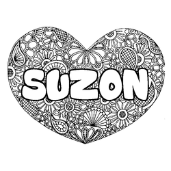 Coloraci&oacute;n del nombre SUZON - decorado mandala de coraz&oacute;n