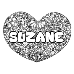 Coloraci&oacute;n del nombre SUZANE - decorado mandala de coraz&oacute;n