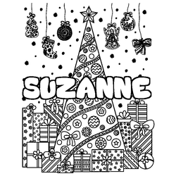 Coloraci&oacute;n del nombre SUZANNE - decorado &aacute;rbol de Navidad y regalos