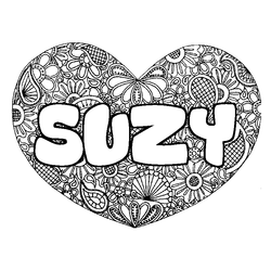 Coloraci&oacute;n del nombre SUZY - decorado mandala de coraz&oacute;n