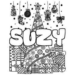 Coloraci&oacute;n del nombre SUZY - decorado &aacute;rbol de Navidad y regalos