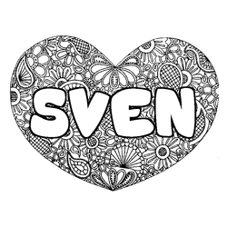 Coloraci&oacute;n del nombre SVEN - decorado mandala de coraz&oacute;n
