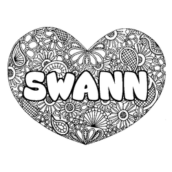 Coloraci&oacute;n del nombre SWANN - decorado mandala de coraz&oacute;n