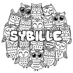 Coloraci&oacute;n del nombre SYBILLE - decorado b&uacute;hos