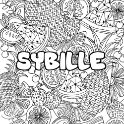 Coloraci&oacute;n del nombre SYBILLE - decorado mandala de frutas