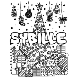 Coloraci&oacute;n del nombre SYBILLE - decorado &aacute;rbol de Navidad y regalos