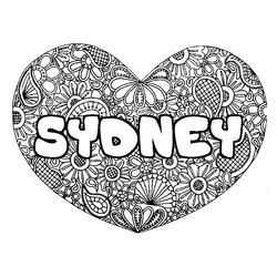 Coloraci&oacute;n del nombre SYDNEY - decorado mandala de coraz&oacute;n